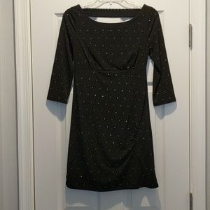 Rhinestone quarter length sleeve black dress